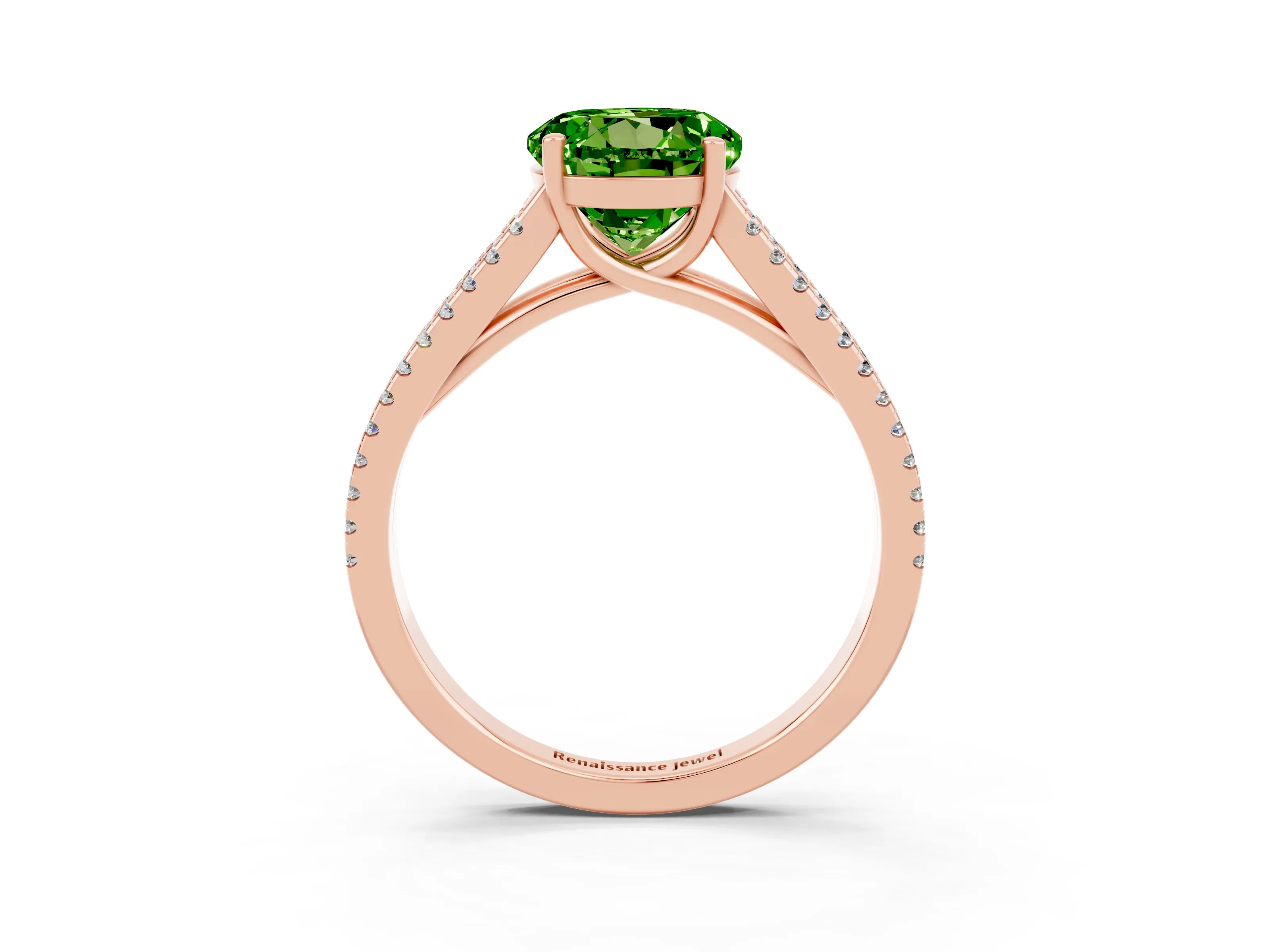 Rose gold Round Cut Peridot Solitaire Engagement Ring with Split Shank Pavé Band_3