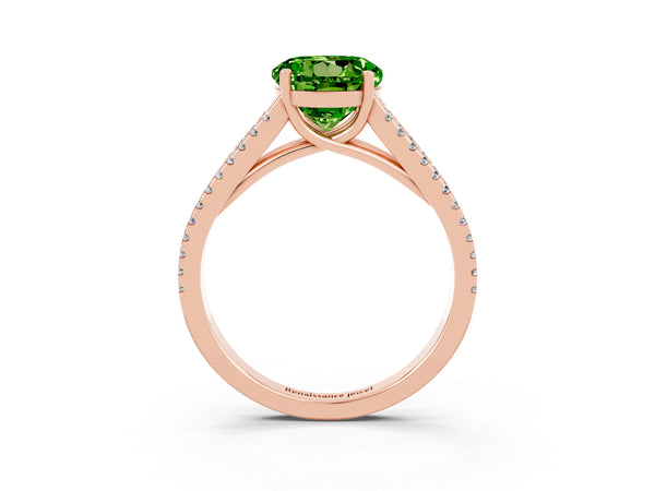 Rose gold Round Cut Peridot Solitaire Engagement Ring with Split Shank Pavé Band