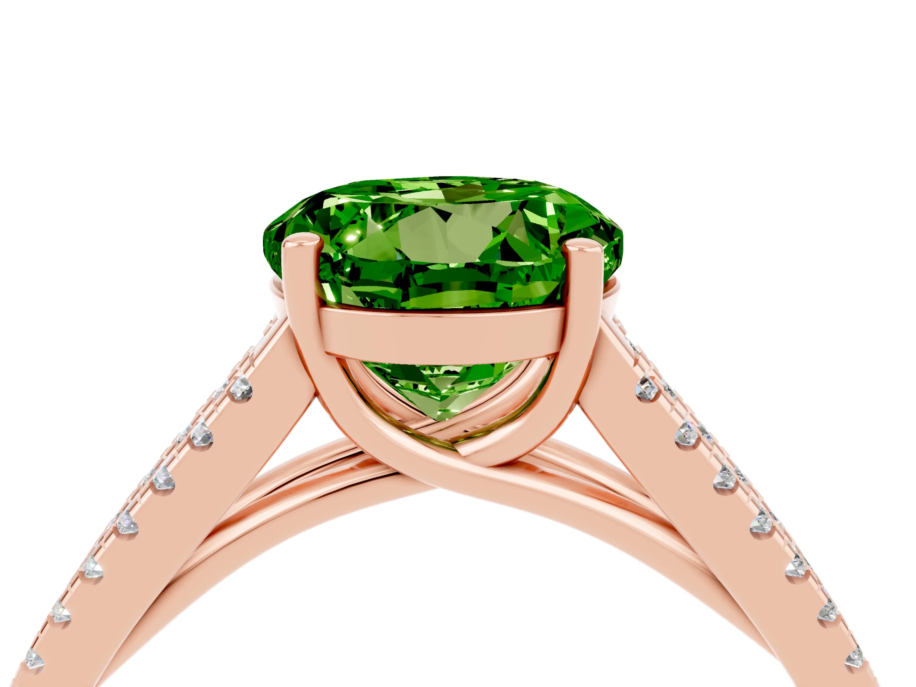 Rose gold Round Cut Peridot Solitaire Engagement Ring with Split Shank Pavé Band_4