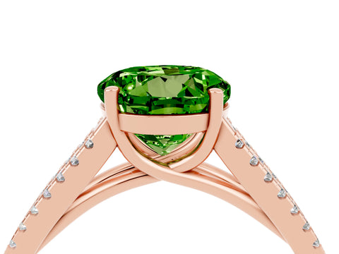 Rose gold Round Cut Peridot Solitaire Engagement Ring with Split Shank Pavé Band_4