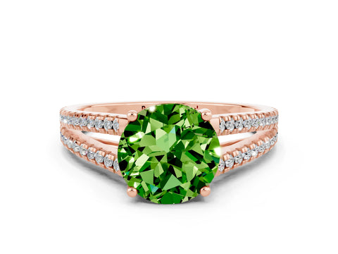 Rose gold Round Cut Peridot Solitaire Engagement Ring with Split Shank Pavé Band