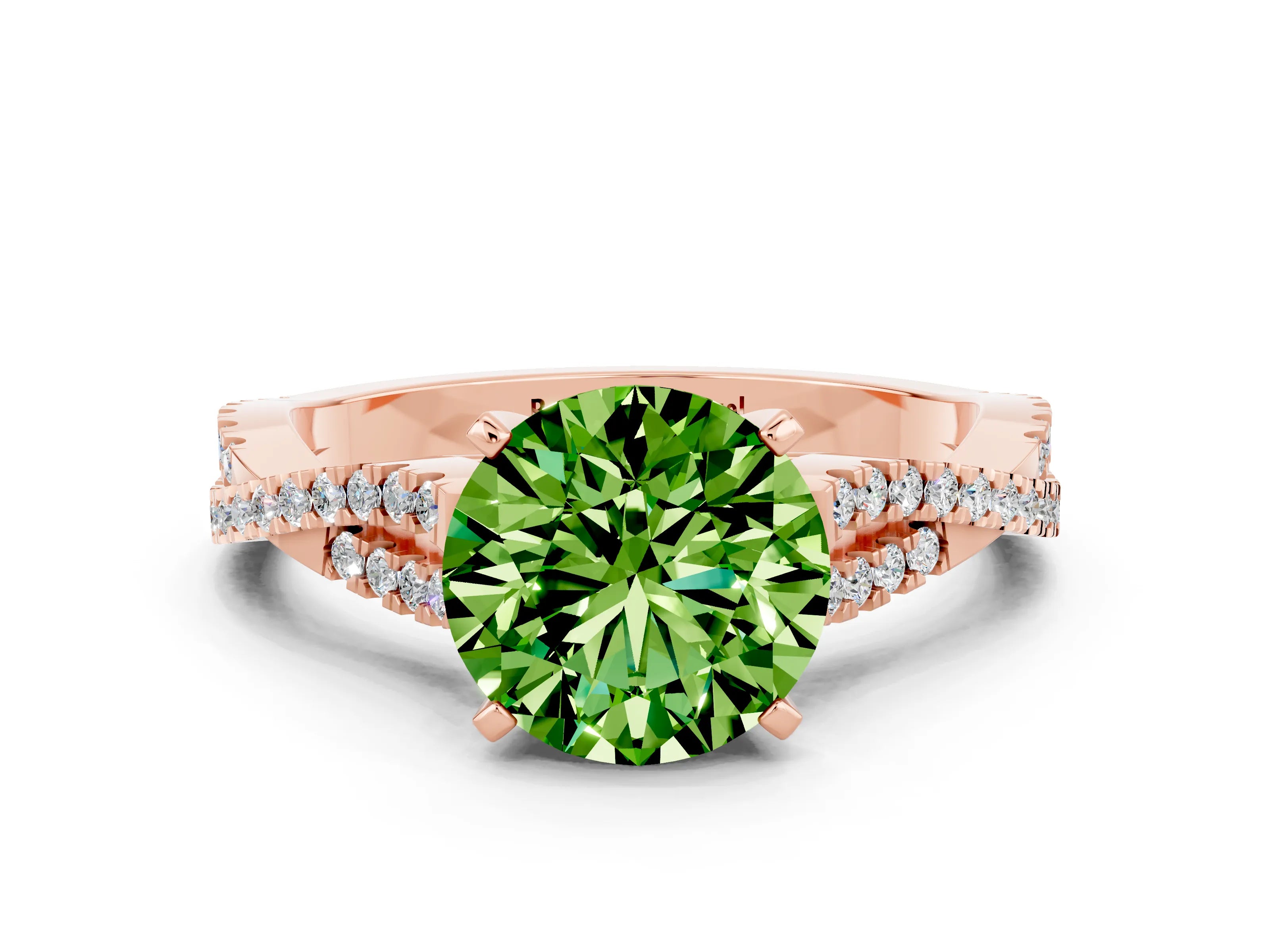 Rose gold Round Cut Peridot Solitaire Engagement Ring with Twisted Pavé Band and Four-Prong Setting_12