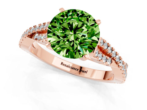 Rose gold Round Cut Peridot Solitaire Engagement Ring with Twisted Pavé Band and Four-Prong Setting_13