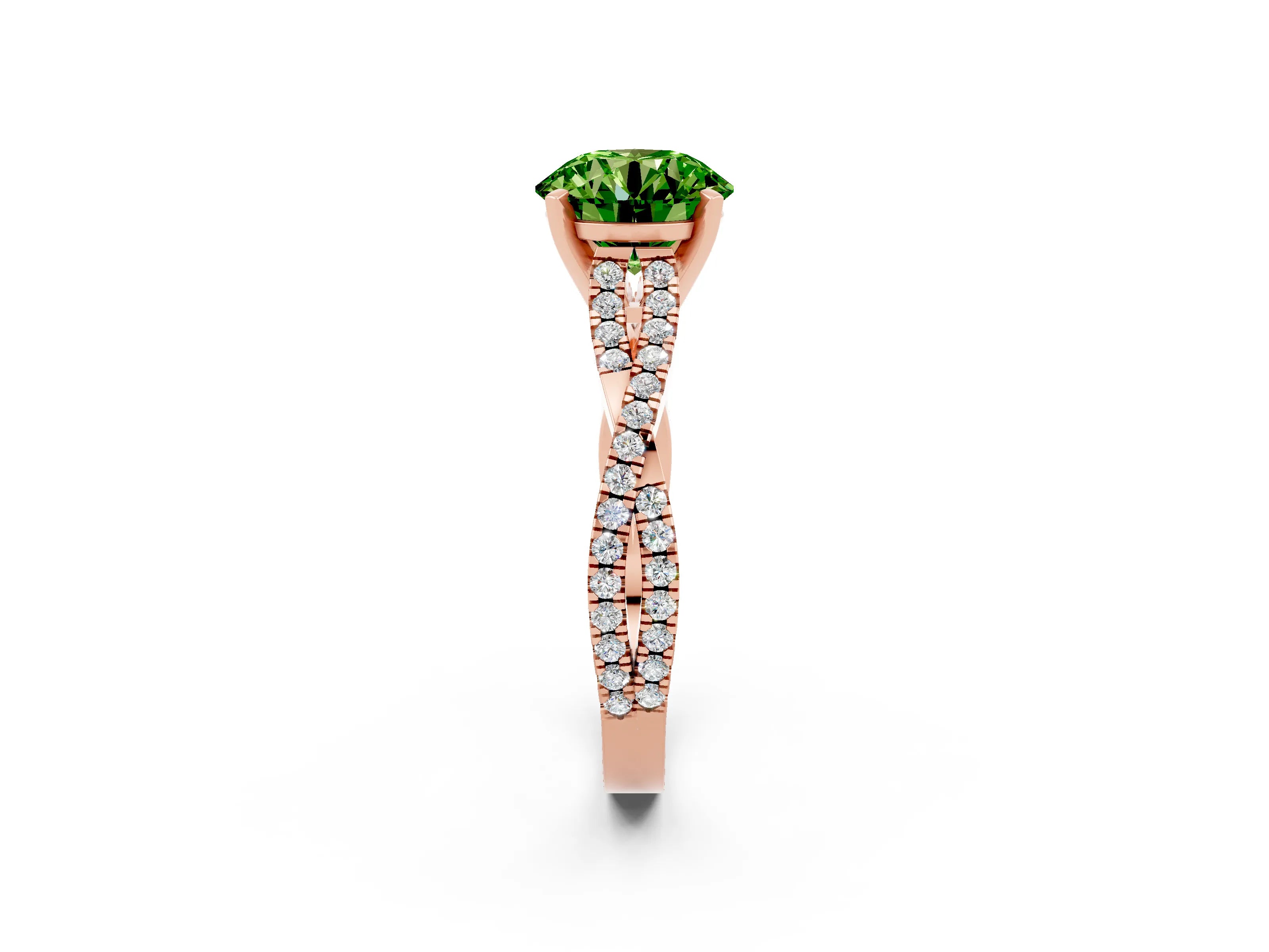 Rose gold Round Cut Peridot Solitaire Engagement Ring with Twisted Pavé Band and Four-Prong Setting_14