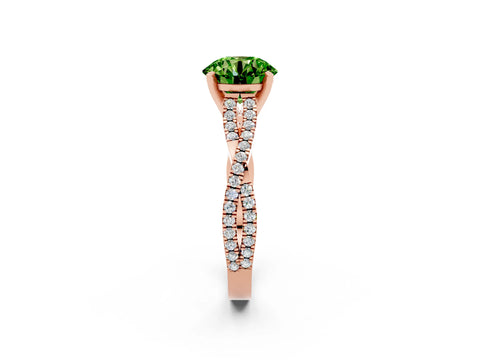 Rose gold Round Cut Peridot Solitaire Engagement Ring with Twisted Pavé Band and Four-Prong Setting_14