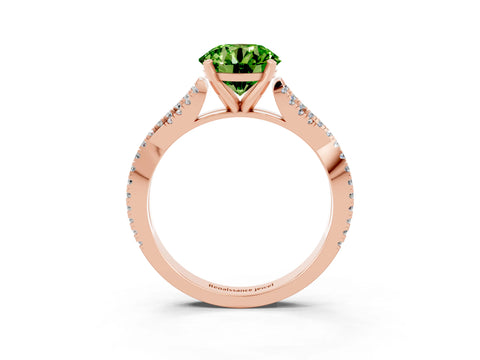 Rose gold Round Cut Peridot Solitaire Engagement Ring with Twisted Pavé Band and Four-Prong Setting_15