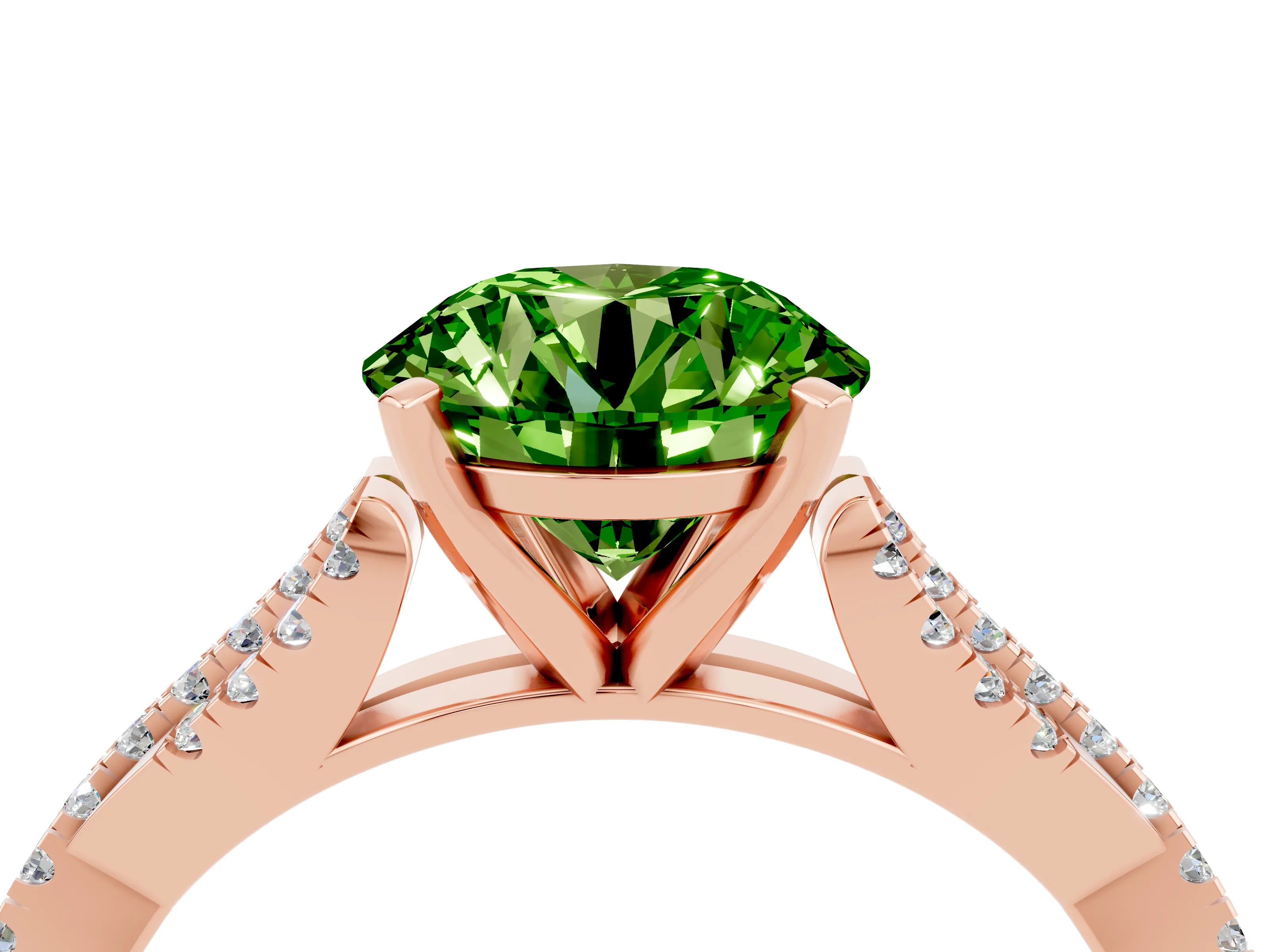Rose gold Round Cut Peridot Solitaire Engagement Ring with Twisted Pavé Band and Four-Prong Setting_16