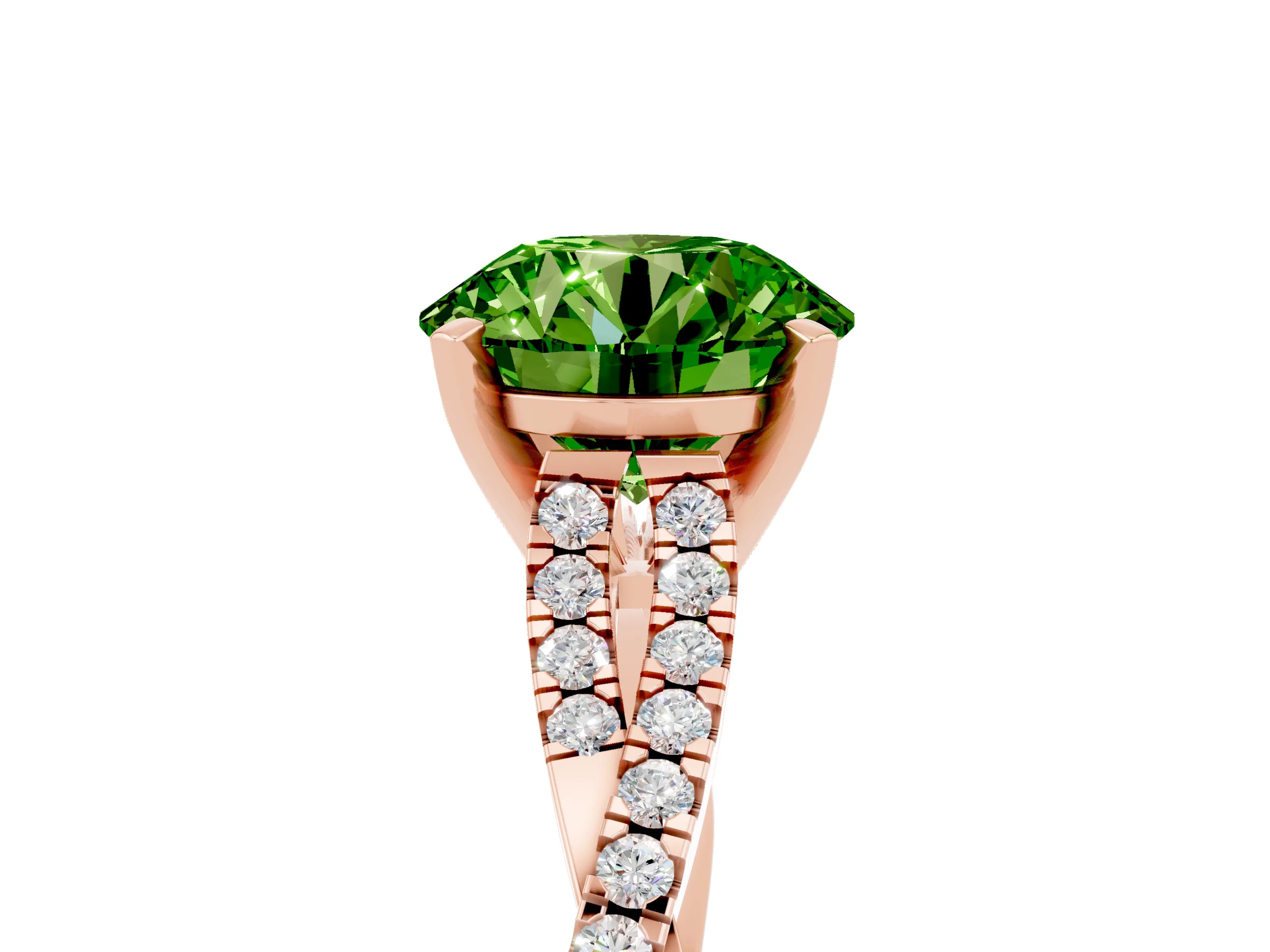 Rose gold Round Cut Peridot Solitaire Engagement Ring with Twisted Pavé Band and Four-Prong Setting_17
