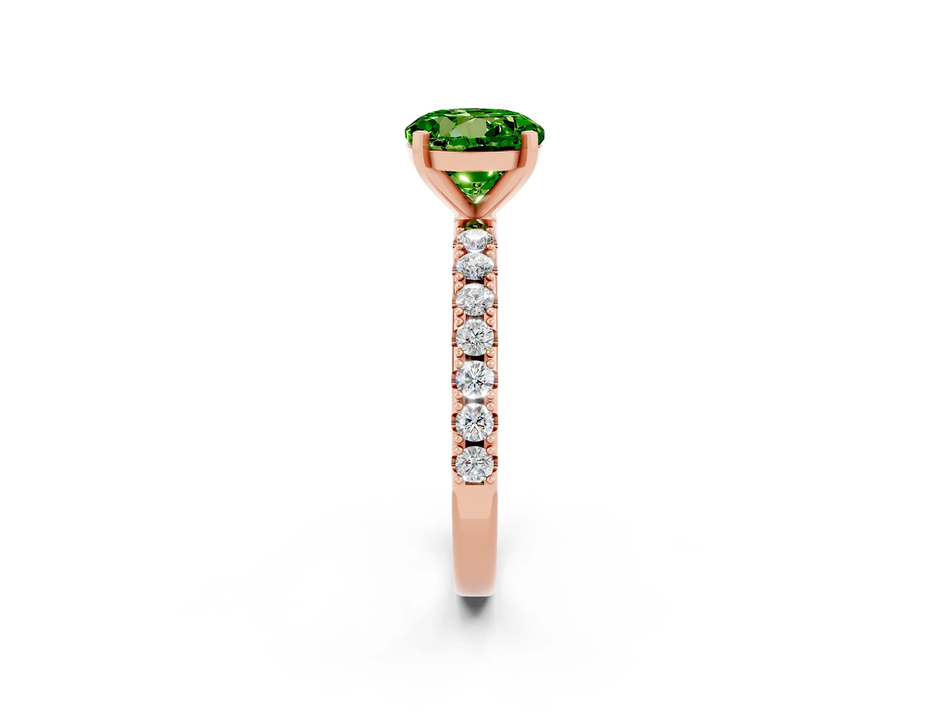 Rose gold Round Cut Peridot Solitaire Pavé Band with Four-Prong Setting_2
