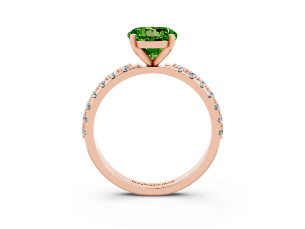 Rose gold Round Cut Peridot Solitaire Pavé Band with Four-Prong Setting