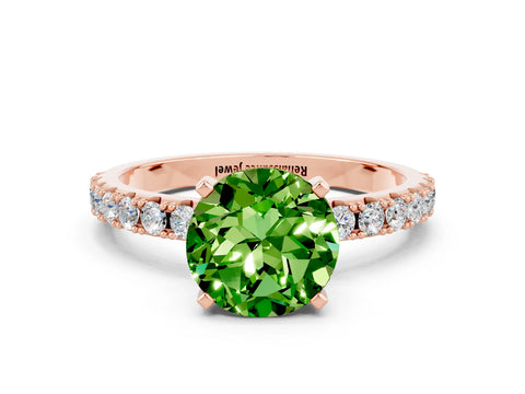 Rose gold Round Cut Peridot Solitaire Pavé Band with Four-Prong Setting