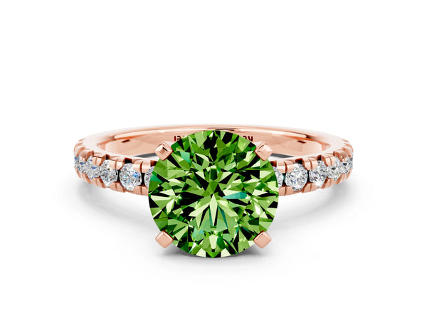 Rose gold Round Cut Peridot Solitaire Pavé Engagement Ring with Round Band and Prong Setting