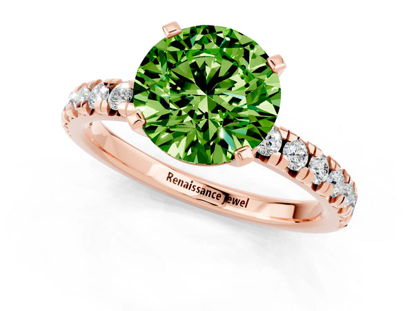 Rose gold Round Cut Peridot Solitaire Pavé Engagement Ring with Round Band and Prong Setting