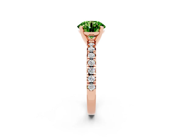 Rose gold Round Cut Peridot Solitaire Pavé Engagement Ring with Round Band and Prong Setting