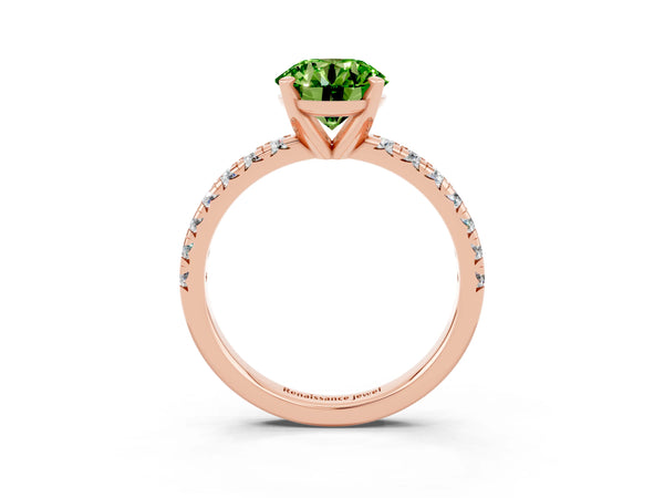 Rose gold Round Cut Peridot Solitaire Pavé Engagement Ring with Round Band and Prong Setting