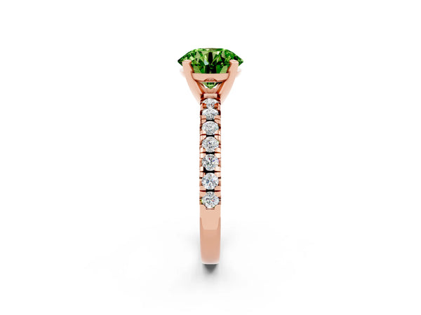 Rose gold Round Cut Peridot Solitaire Pavé Engagement Ring with Round Band and Prong Setting
