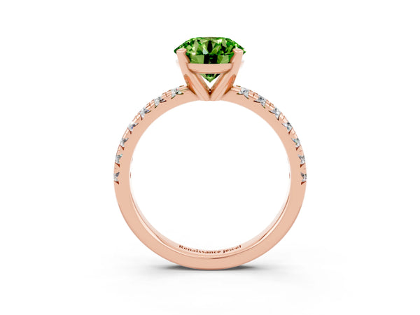 Rose gold Round Cut Peridot Solitaire Pavé Engagement Ring with Round Band and Prong Setting