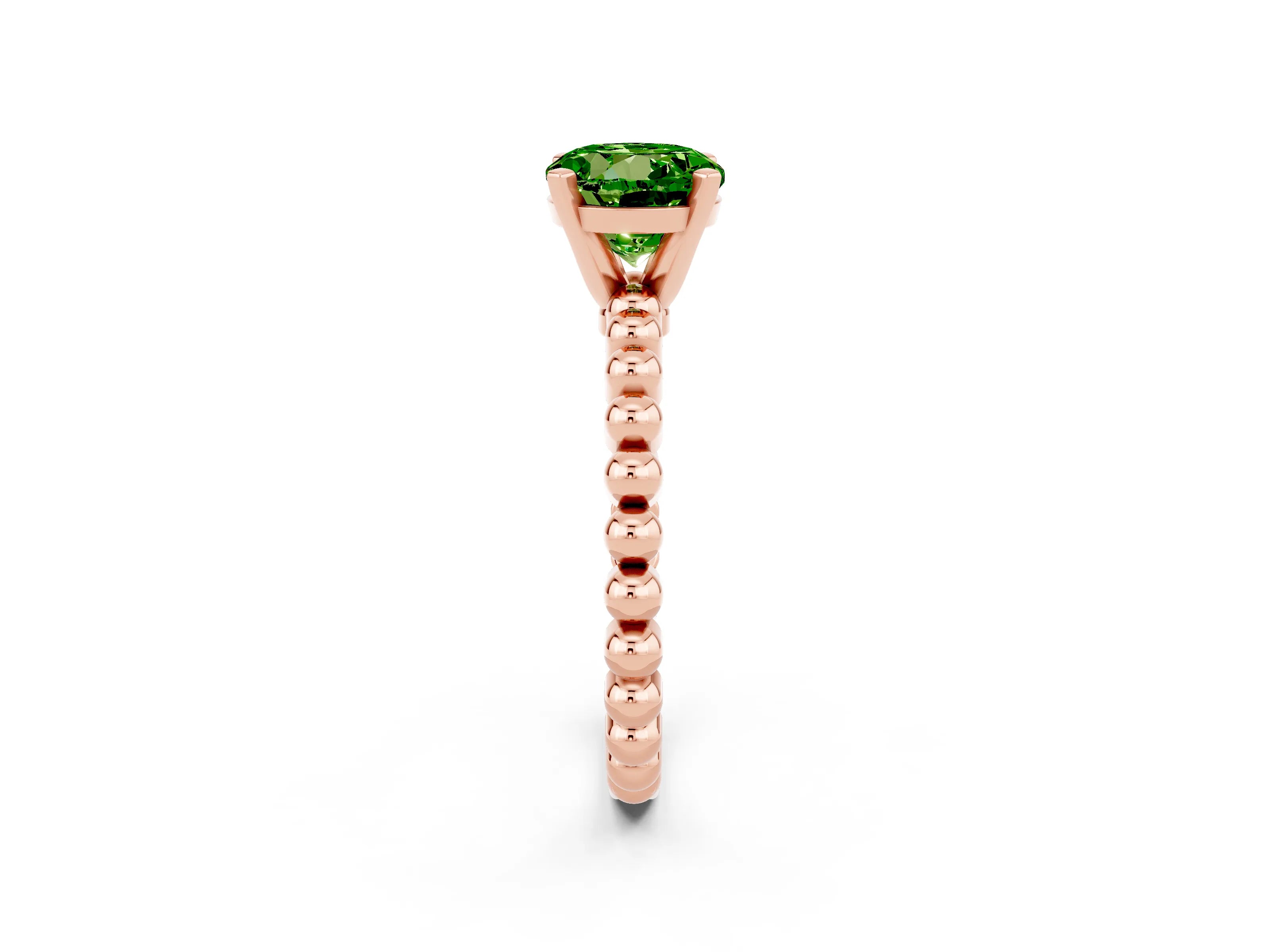 Rose gold Round Cut Peridot Solitaire Ring with Beaded Band and Prong Setting_2