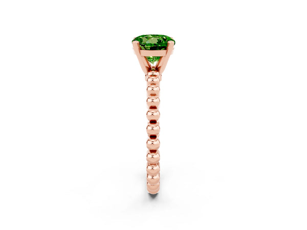 Rose gold Round Cut Peridot Solitaire Ring with Beaded Band and Prong Setting
