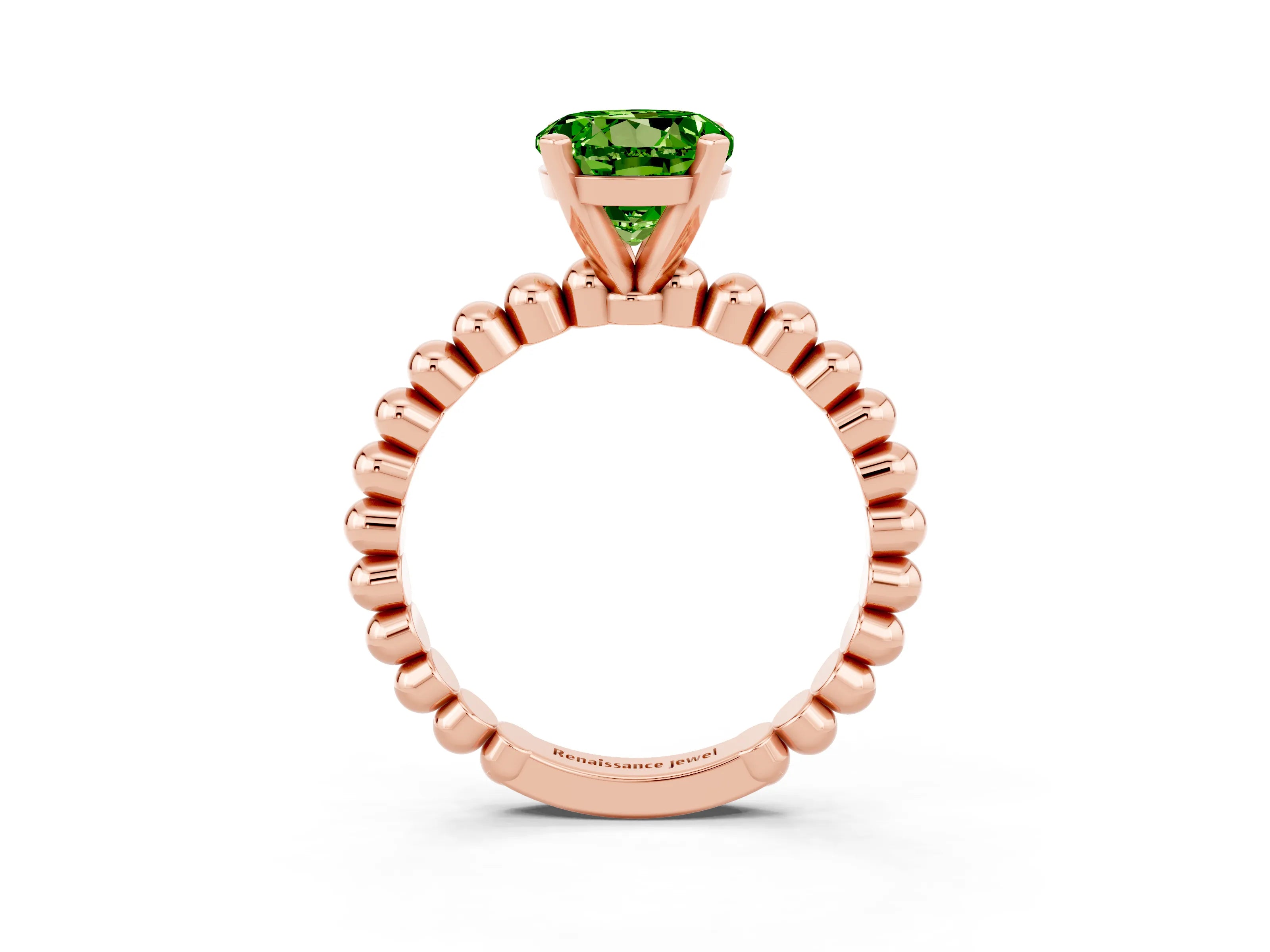 Rose gold Round Cut Peridot Solitaire Ring with Beaded Band and Prong Setting_3
