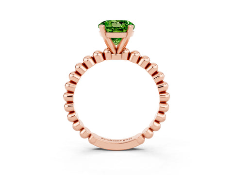 Rose gold Round Cut Peridot Solitaire Ring with Beaded Band and Prong Setting_3