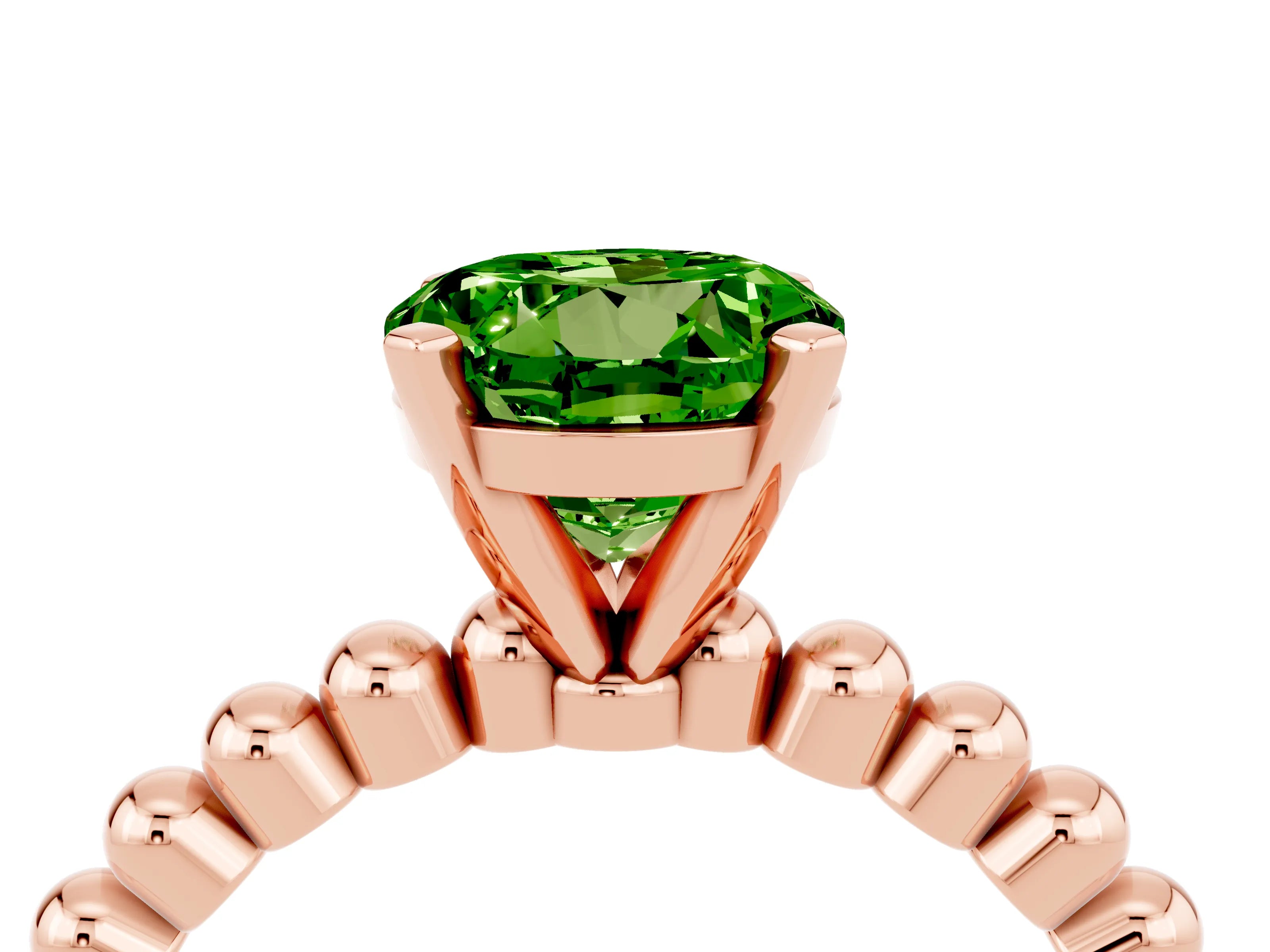 Rose gold Round Cut Peridot Solitaire Ring with Beaded Band and Prong Setting_4