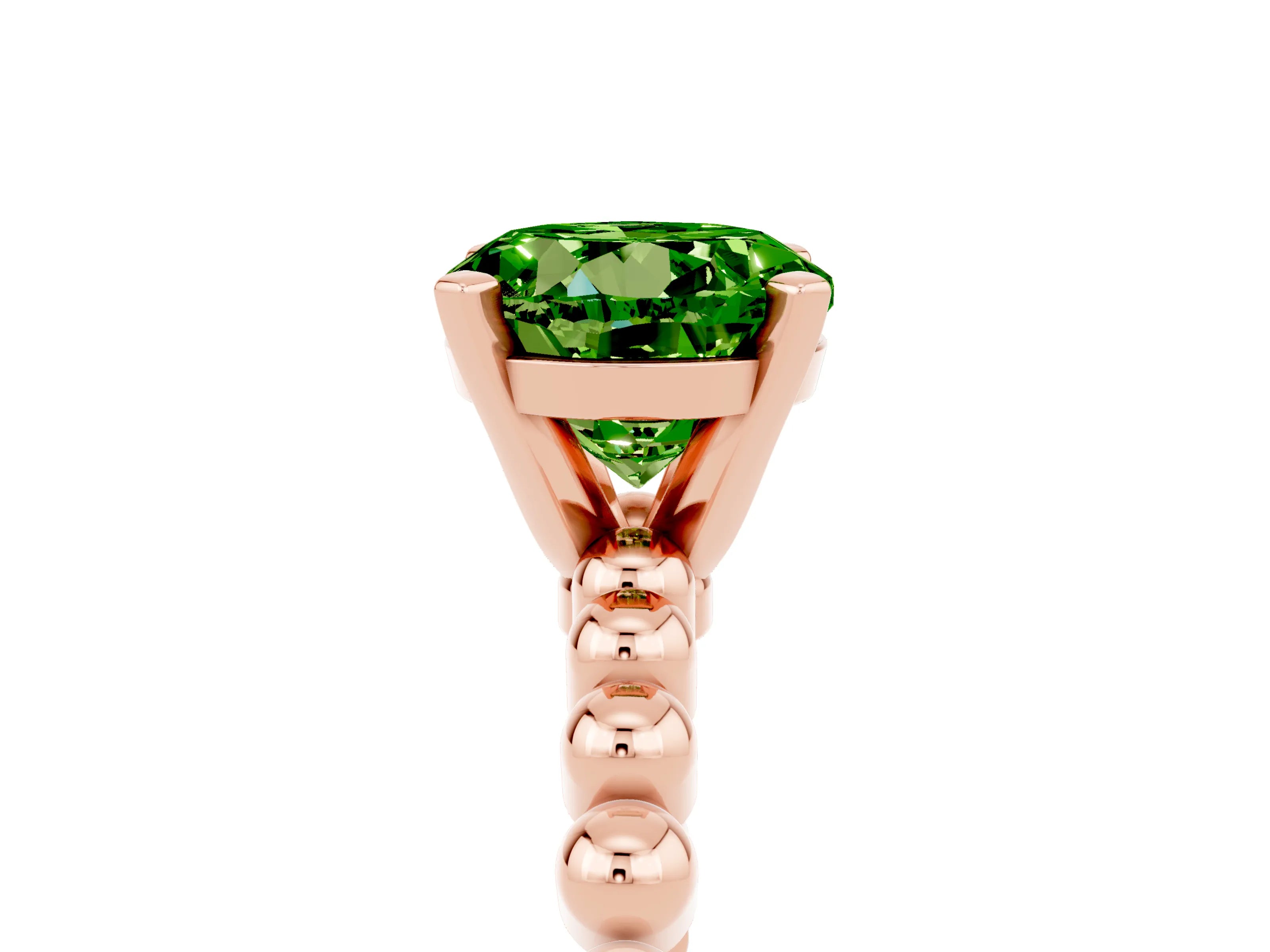 Rose gold Round Cut Peridot Solitaire Ring with Beaded Band and Prong Setting_5