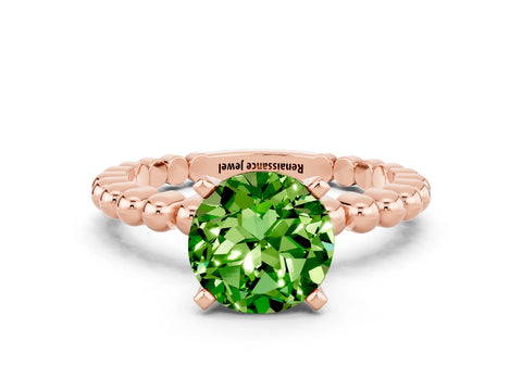 Rose gold Round Cut Peridot Solitaire Ring with Beaded Band and Prong Setting
