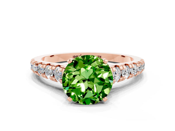 Rose gold Round Cut Peridot Cathedral Solitaire Ring with Round  Pavé Band