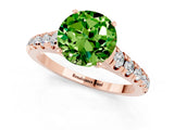 Rose gold Round Cut Peridot Solitaire Ring with Cathedral Setting and Pavé Band_1