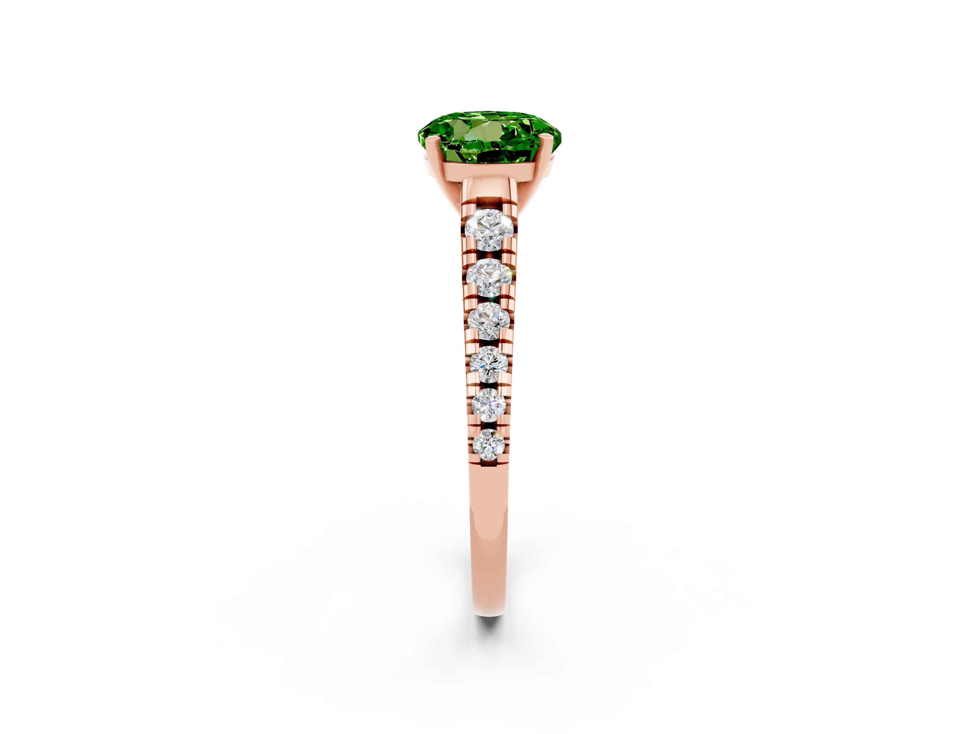 Rose gold Round Cut Peridot Solitaire Ring with Cathedral Setting and Pavé Band_2