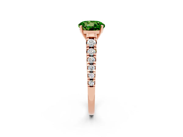 Rose gold Round Cut Peridot Cathedral Solitaire Ring with Round  Pavé Band