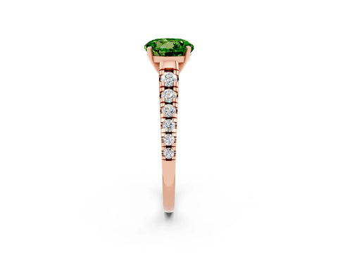 Rose gold Round Cut Peridot Solitaire Ring with Cathedral Setting and Pavé Band_2