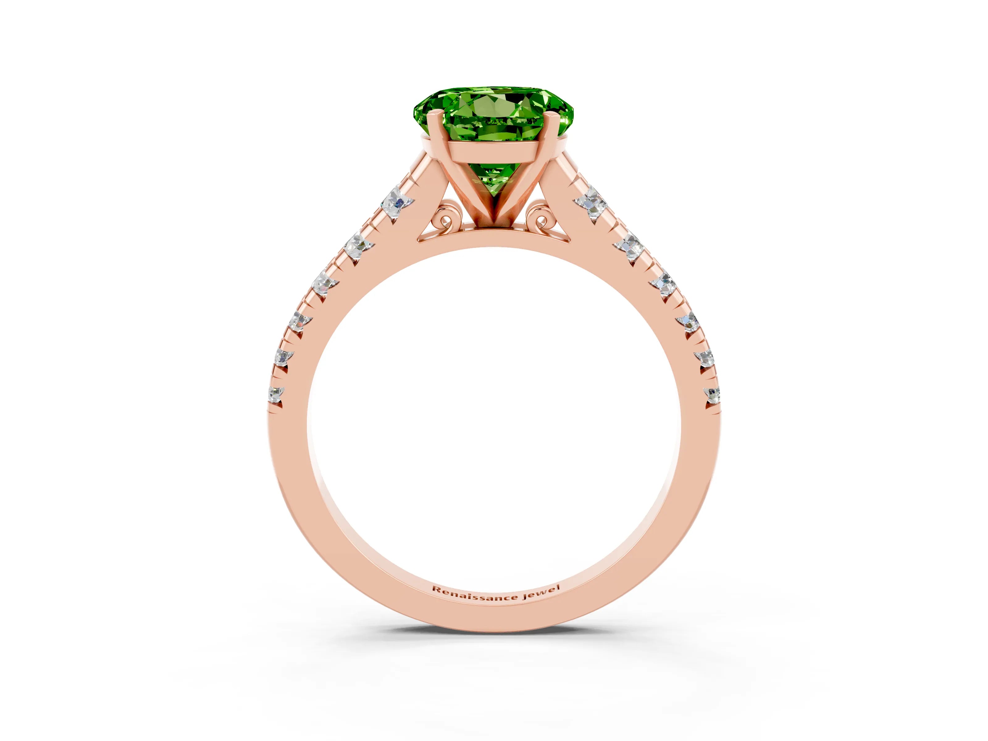 Rose gold Round Cut Peridot Solitaire Ring with Cathedral Setting and Pavé Band_3