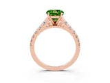 Rose gold Round Cut Peridot Solitaire Ring with Cathedral Setting and Pavé Band_3