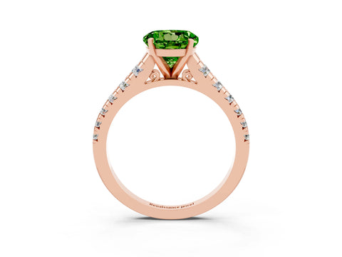 Rose gold Round Cut Peridot Solitaire Ring with Cathedral Setting and Pavé Band_3