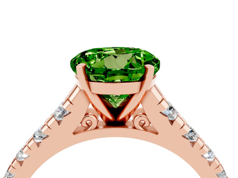 Rose gold Round Cut Peridot Solitaire Ring with Cathedral Setting and Pavé Band_4