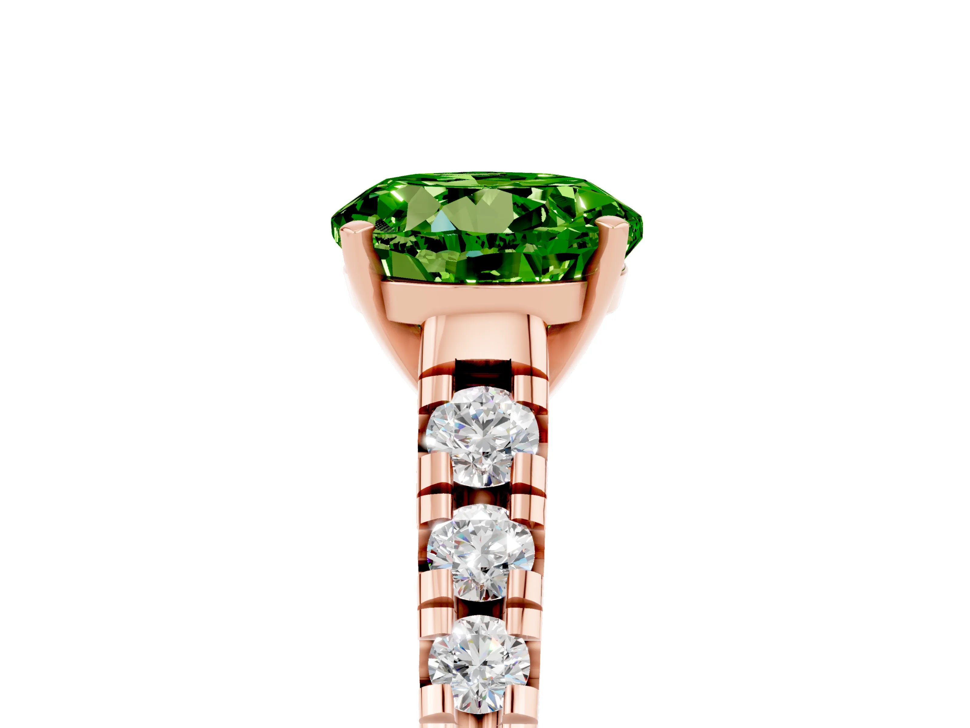 Rose gold Round Cut Peridot Solitaire Ring with Cathedral Setting and Pavé Band_5