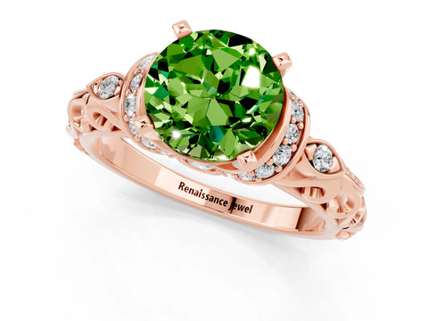 Rose gold Round Cut Peridot Solitaire Ring with Filigree Band and Four-Prong Setting_25