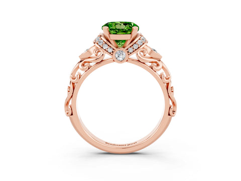 Rose gold Round Cut Peridot Solitaire Ring with Filigree Band and Four-Prong Setting_27