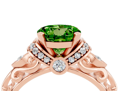 Rose gold Round Cut Peridot Solitaire Ring with Filigree Band and Four-Prong Setting_28