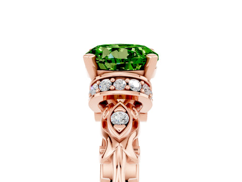 Rose gold Round Cut Peridot Solitaire Ring with Filigree Band and Four-Prong Setting_29
