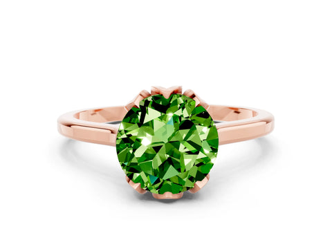 Rose gold Round Cut Peridot Solitaire Ring with Flower Prong Setting and Classic Band_12