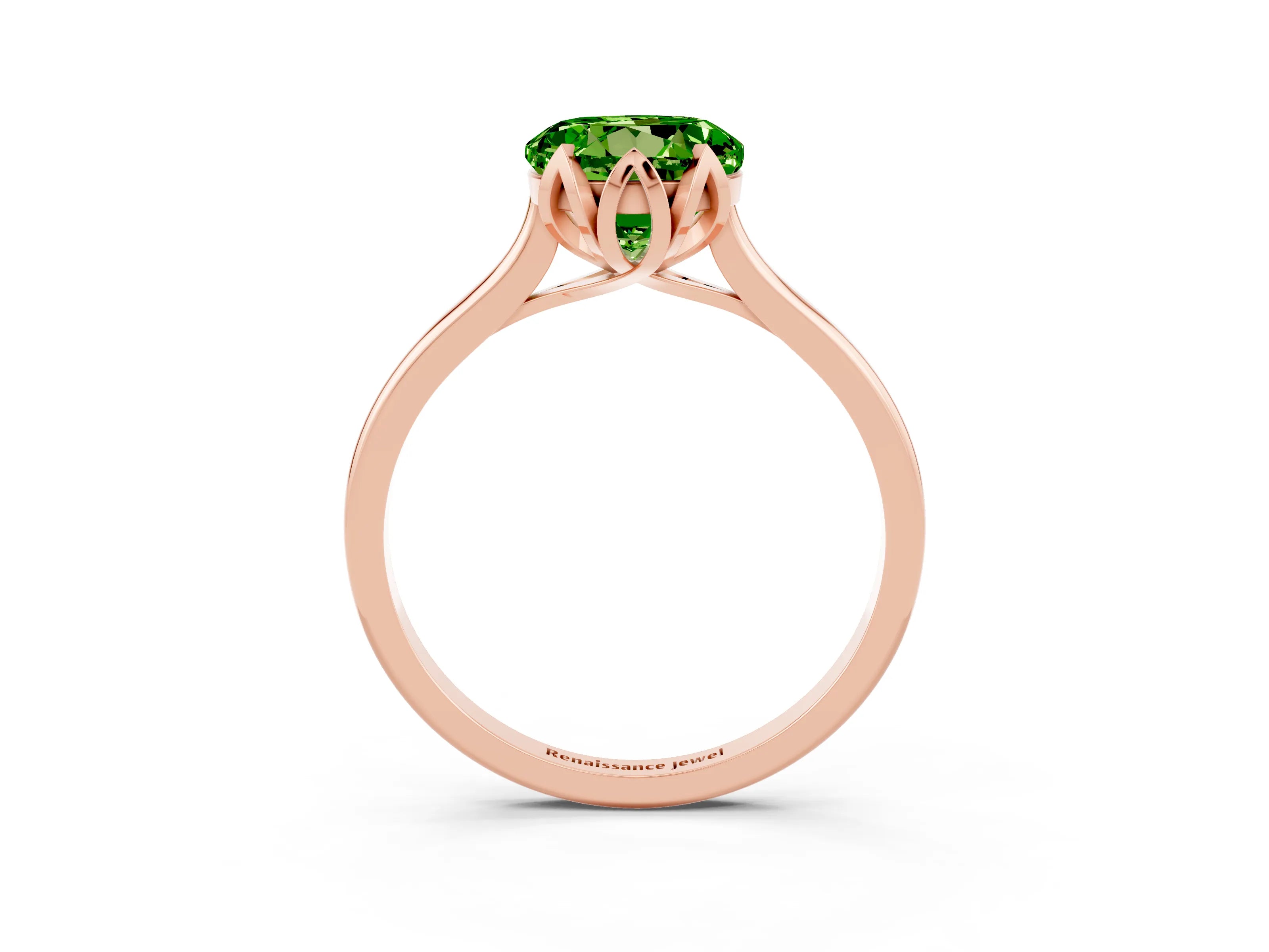 Rose gold Round Cut Peridot Solitaire Ring with Flower Prong Setting and Classic Band_15