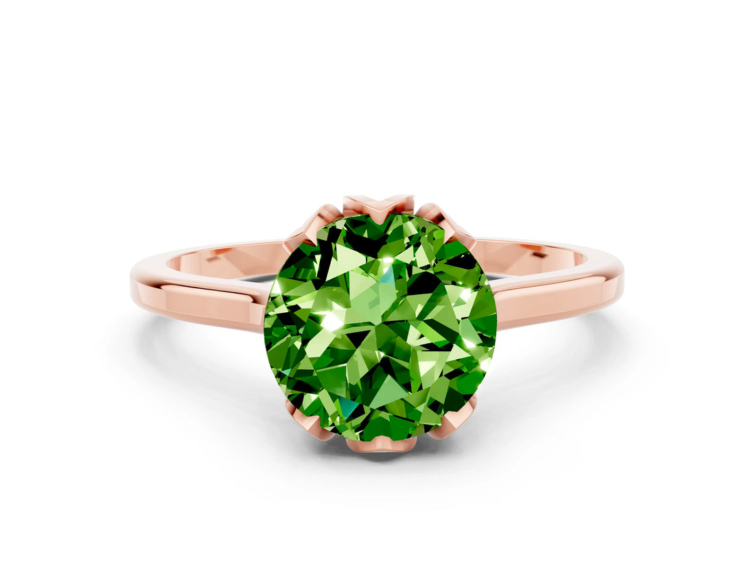 Rose gold Round Cut Peridot Solitaire Ring with Flower Prong Setting and Classic Band_37