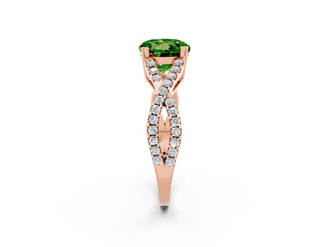 Rose gold Round Cut Peridot Solitaire Ring with Four-Prong Setting and Twisted Pavé Band_2