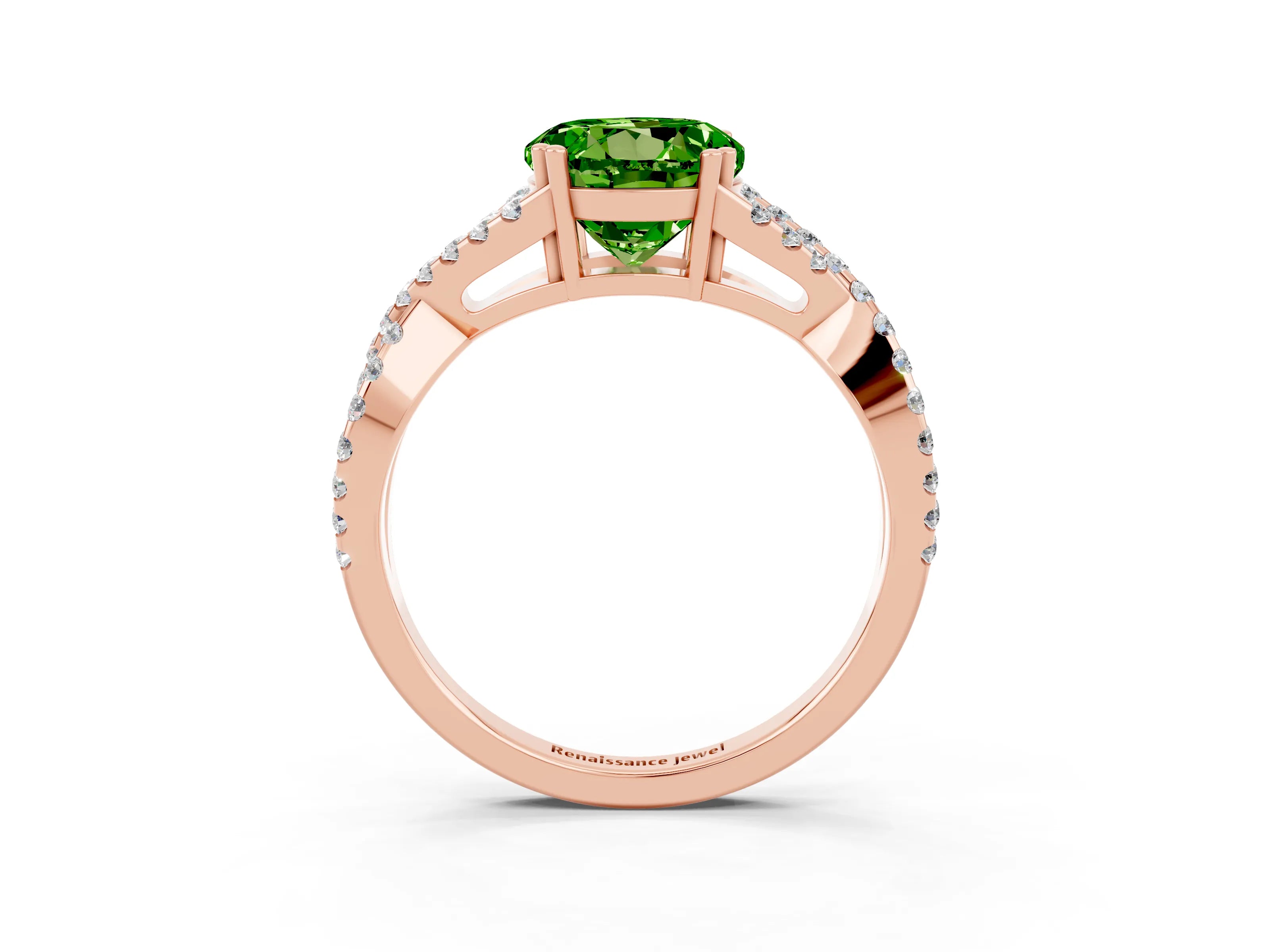 Rose gold Round Cut Peridot Solitaire Ring with Four-Prong Setting and Twisted Pavé Band_3