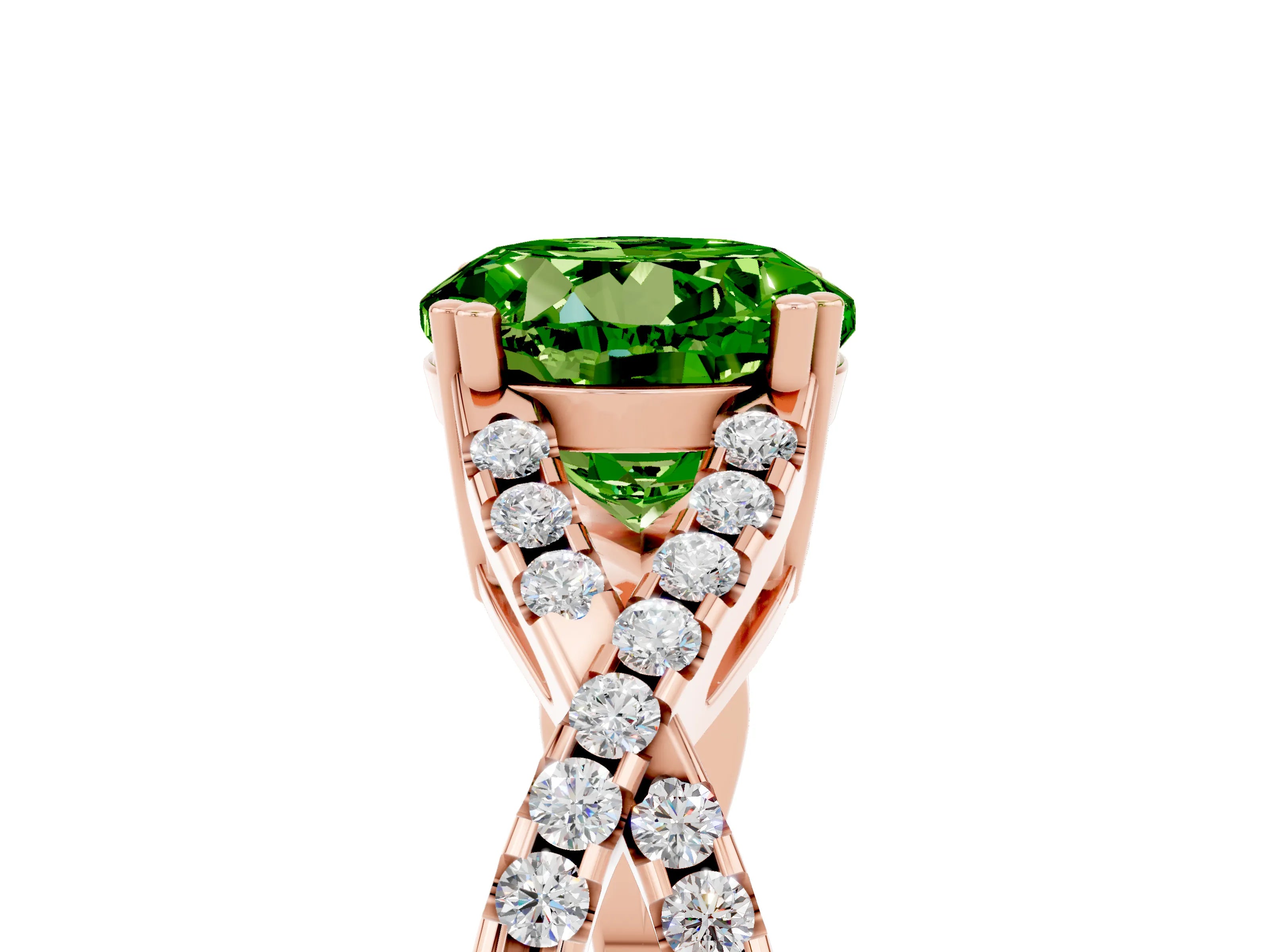 Rose gold Round Cut Peridot Solitaire Ring with Four-Prong Setting and Twisted Pavé Band_5