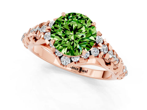 Rose gold Round Cut Peridot Solitaire Ring with Hidden Halo and Pavé Band_13