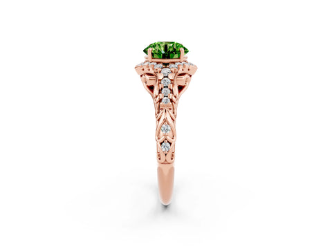 Rose gold Round Cut Peridot Solitaire Ring with Hidden Halo and Pavé Band_14